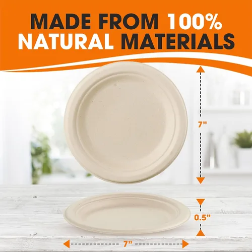 Vista 4 de Cheer Collection Platos biodegradables de 7 pulgadas, platos de papel 100% compostables, platos desechables ecológicos para alimentos calientes