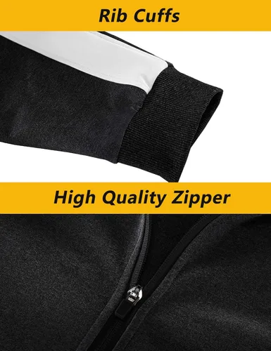 Vista 5 de Cotrasen Conjunto de chándal de 2 piezas para hombre, con cremallera completa, casual, correr, correr, atletismo