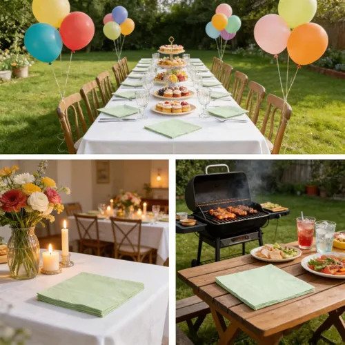 Vista 8 de 300 paquetes de servilletas de cóctel de 2 capas, servilletas de postre plegadas de 5 x 5 pulgadas, servilletas desechables para cena, boda, Verde