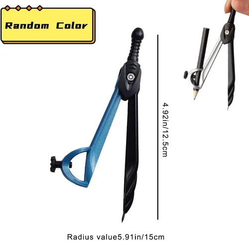 Vista 2 de Transportador y brújula para geometría Brújula profesional Brújula de carpintería precisa con portalápices dibujo ajustable
