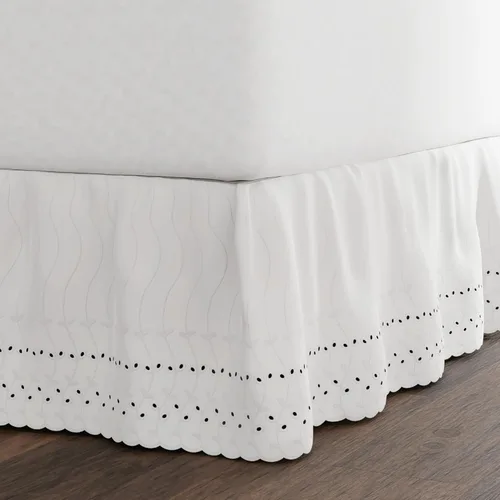 Vista 11 de Fresh Ideas Falda de cama con ojales, diseño con volantes, caída de 14 pulgadas, borde festoneado bordado, individual, marfil