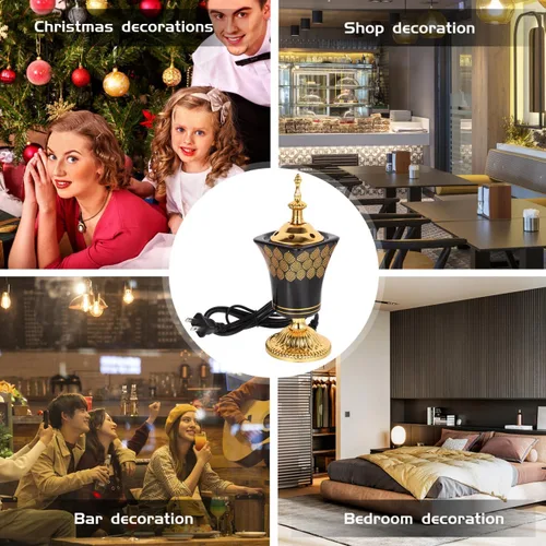 Vista 6 de Quemador eléctrico de incienso estilo Oriente Medio, cerámica con enchufe, para aromaterapia, Bakhoor, quemador para el hogar, yoga, meditación
