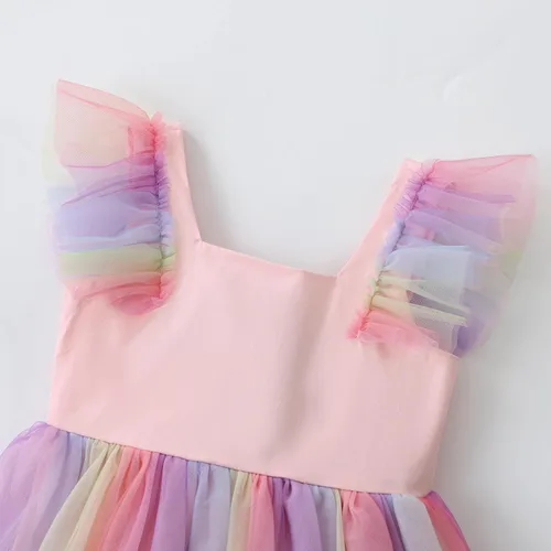 Vista 5 de Vestido tutú para niñas pequeñas, con mangas con vuelo, sin mangas, vestido de tul de princesa, vestido de fiesta vintage para niñas pequeñas