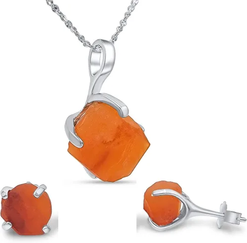 Vista 135 de Juego de joyas de piedras preciosas crudas reales con plata de ley 925 chapada en oro real, collar y aretes de piedra natal, regalo para ella por