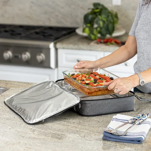 Vista 2 de Stack Store Plus More - Porta ollas gris aislada para alimentos calientes o fríos, porta lasaña para pícnic, comida compartida, comida al aire libre
