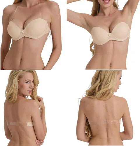 Vista 2 de Sujetador sin tirantes con parte trasera transparente invisible correa push up acolchado Bralette