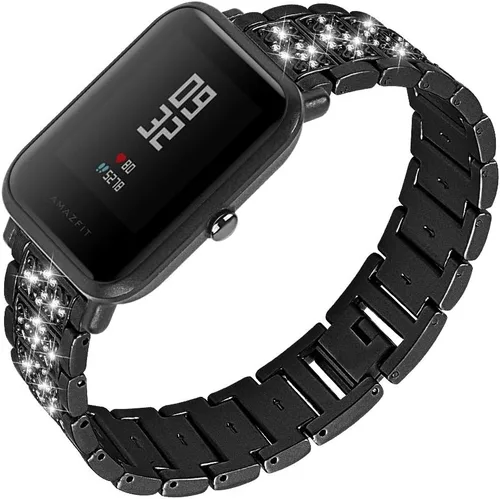 Vista 6 de FitTurn Bandas brillantes de joyería para Amazfit Bip 6/Bip 5 Band para mujeres y hombres, correa de metal de repuesto para Amazfit Bip 6