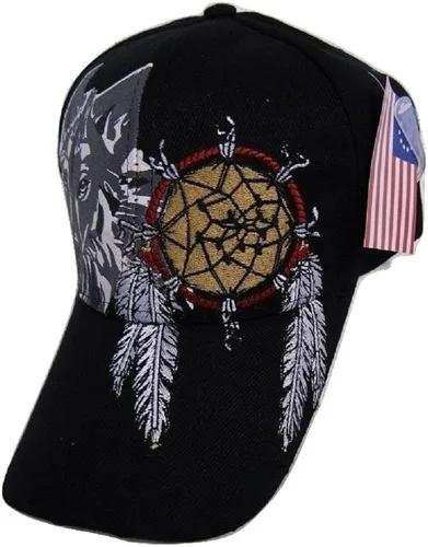 Vista 3 de AES Native Pride American Dream Catcher Wolf Shadow - Gorro bordado indio, Negro
