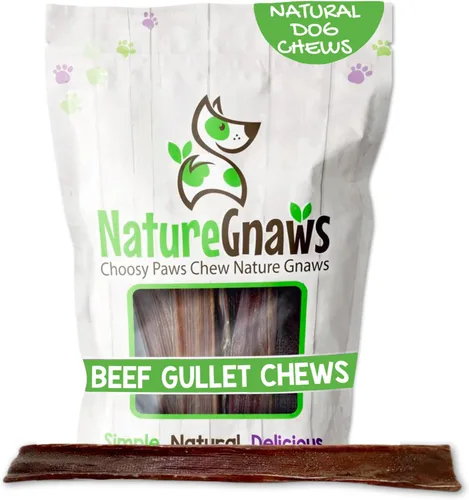 Vista 14 de Nature Gnaws Beef Gullet - Golosinas masticables para perros pequeños de 4 a 5 pulgadas (20 unidades) - Golosinas masticables de carne seca natural