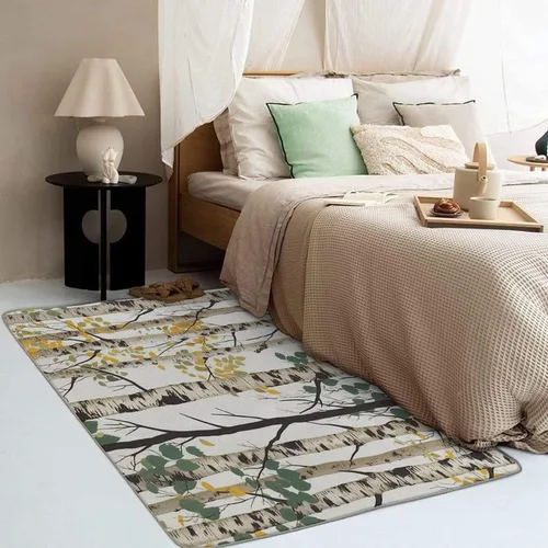 Vista 4 de Alfombras de abedul para dormitorio, sala de estar, alfombra de bosque de 4 x 6 pies, lavable, antideslizante, suave, alfombra de pelo bajo, Dfg3