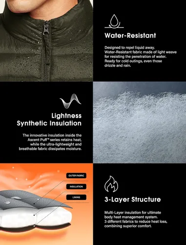 Vista 7 de TSLA Chaleco acolchado ligero y plegable para hombre, resistente al agua, para invierno y exteriores