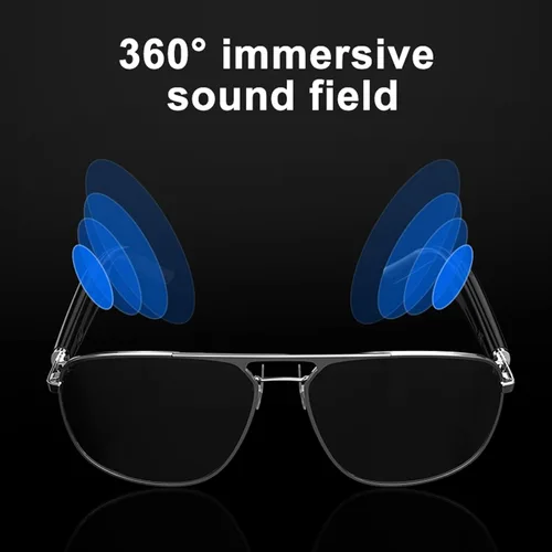 Vista 4 de SkyGenius Lentes inteligentes con altavoz Bluetooth, marco de metal, protección UV, polarizados, luz azul, control de voz, lentes inteligentes