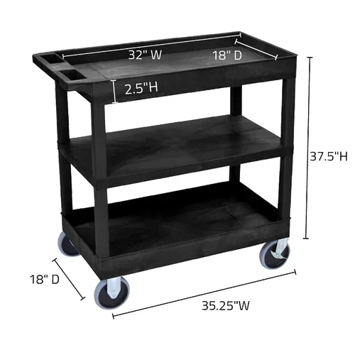 Vista 3 de Luxor EC121HD-B Carrito de 32" x 18" - Dos tina/un estante plano