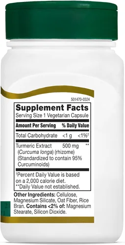 Vista 7 de 21st Century Curcumina 95 suplementos herbarios, 45 unidades (22757) Curcumin 95 with Turmeric Extract 500 mg Standardized to 95 Percent