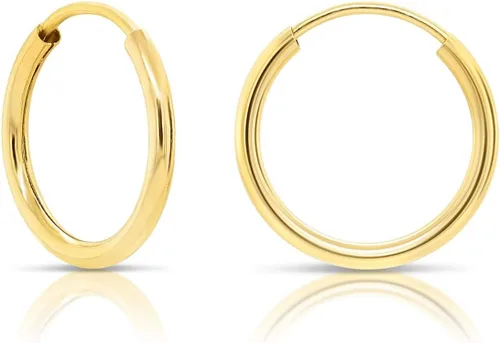 Vista 16 de Aretes de argolla de oro amarillo de 14 quilates flexible, de 10-18mm