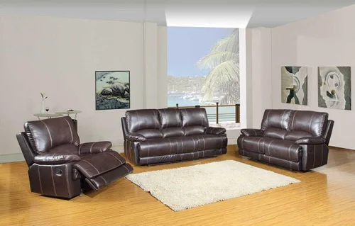 Vista 23 de Blackjack Furniture Brantley Collection - Sofá biplaza reclinable tapizado de cuero con consola, asientos acolchados de felpa con bobina Marrón