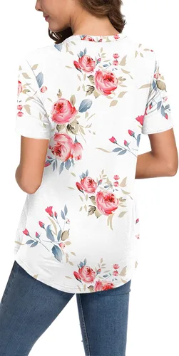 Vista 4 de Neineiwu Blusas de manga corta con cuello en V y corte holgado para mujer