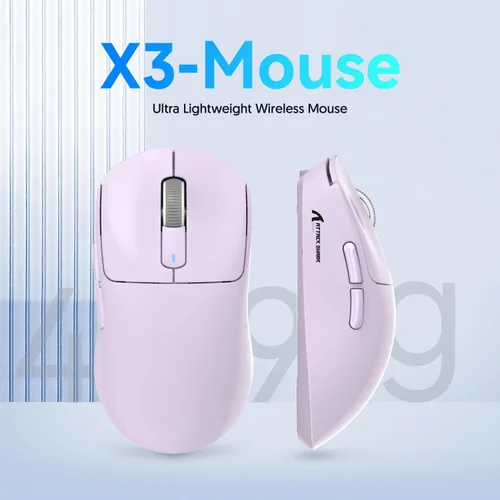 Vista 2 de ATTACK SHARK X3 - Mouse inalámbrico para juegos, mouse ergonómico de computadora de 1.49 onzas, sensor óptico PAW3395 de 26K DPI, batería de 200