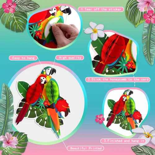 Vista 7 de 6 piezas de recortes de panal de pájaros tropicales – Decoración hawaiana Luau Tropical para verano, playa, selva, safari, selva tropical, fiesta