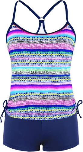 Vista 2 de Hilor - Traje de baño de dos piezas estilo tankini para mujer con espalda cruzada