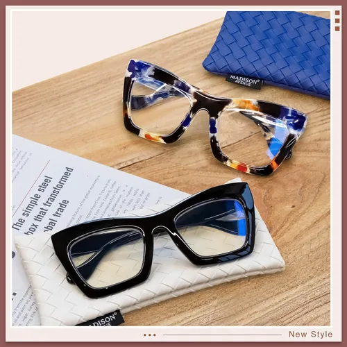 Vista 6 de Madison Avenue Paquete de 2 anteojos cuadrados de gran tamaño con bloqueo de luz azul para mujer, anteojos gruesos de ojo de gato, lentes