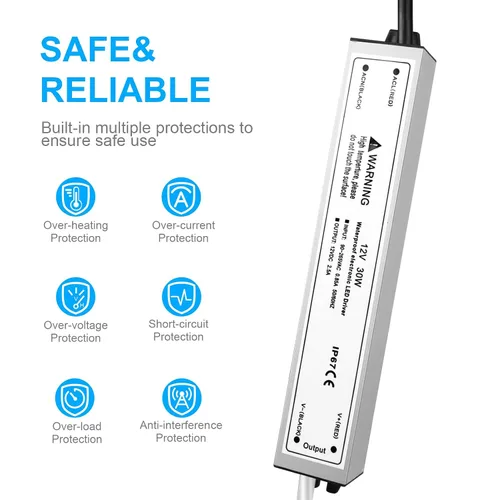 Vista 2 de LightingWill transformador impulsor LED 30 vatios, impermeable IP67, fuente de alimentación, 90-265V CA a 12V CC de baja tensión, adaptador