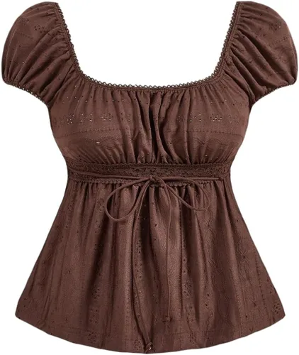Vista 24 de SOLY HUX Blusa de verano de manga corta para mujer Blanco sólido