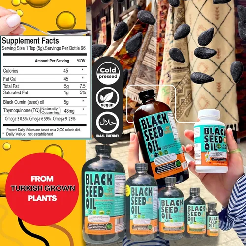 Vista 3 de Aceite prensado en frío de comino negro Sweet Sunnah, 16 onzas botella de vidrio