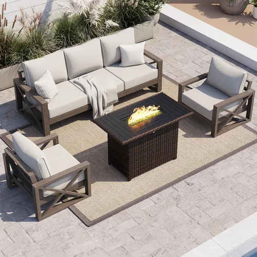 Vista 12 de UDPATIO Juego de muebles de patio al aire libre de aluminio, grano de Beige