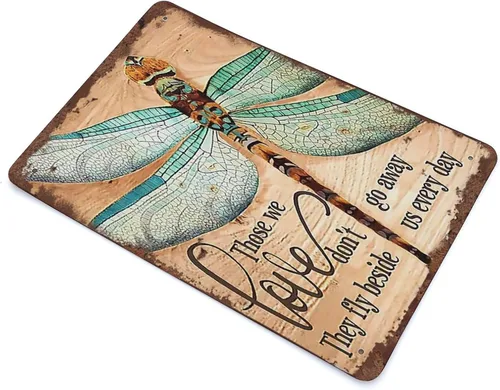 Vista 3 de Dreacoss Dragonfly Those We Love Don't Go Away Hippie - Letrero de hojalata vintage con cita motivacional, letrero de metal para amantes