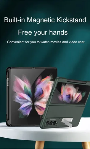 Vista 3 de SHIEID Funda para Samsung Z Fold 3 con soporte para bolígrafo, Z Fold 3 con funda protectora para S Pen, función atril magnético integrado, a prueba