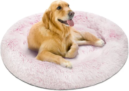 Vista 17 de Friends Forever Cama para perro en forma de dona, de piel sintética, mullida, relajante, para perros pequeños, suave y afelpada, antiansiedad, sofá