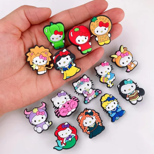 Vista 4 de hitioCC 30 dijes lindos para zapatos de gatito para niñas, diseño de dibujos animados Kawaii para zapatos, accesorios para bolsas de zuecos