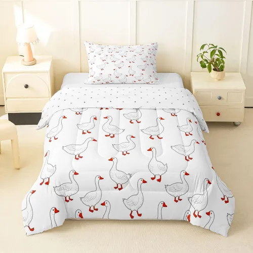 Vista 18 de Erosebridal Juego de ropa de cama a cuadros azul para niños, juego de cama individual con diseño de patos amarillos de dibujos animados, juego