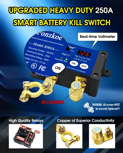 Vista 2 de Interruptor de desconexión de batería inteligente de 250 A de 12 V 24 V - Interruptor de apagado rápido para automóvil, interruptores de corte