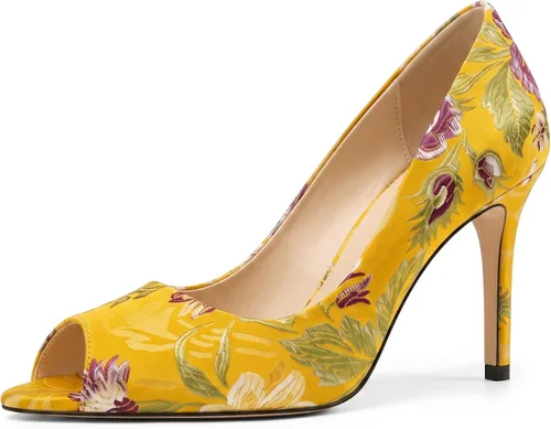 Vista 13 de Eldof Zapatos de tacón alto con punta abierta para mujer, con puntera abierta, para boda, sexy, para novia, clásicos, de 3.5 pulgadas Beige