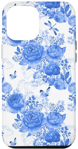 Vista 26 de Funda para iPhone 16 French Country Floral Azul Blanco Toile Grandmillennial Roses