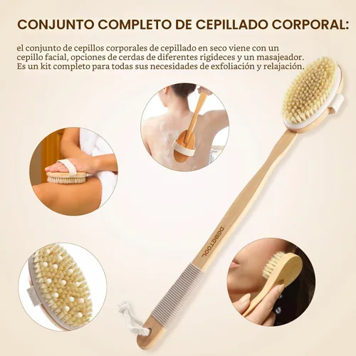 Vista 2 de DEBETOOL Dry Brush Set with 3 Detachable Heads, Natural Boar Bristle