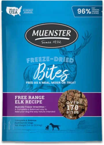 Vista 14 de Muenster Bocados de carne liofilizados – Comida para perros, golosinas, batidora o adorno (5 onzas) – Sin granos