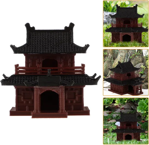 Vista 4 de COHEALI Mini pabellón de pecera, adorno de plástico micro paisaje decorativo para acuario, estatua de pabellón en miniatura ligera para escritorio