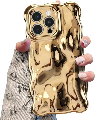 Vista 23 de UEEBAI Funda ondulada para iPhone 14 Pro Max, bonita cubierta plateada con forma de onda para iPhone, bonita funda estética 3D para teléfono