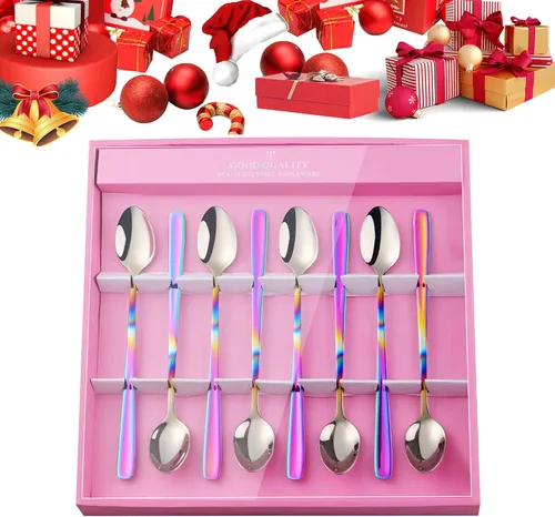 Vista 16 de YDware - Juego de cucharas de té helado de mango largo, cucharas doradas de cambio gradual de 7.87 pulgadas, cucharas de cóctel de acero inoxidable