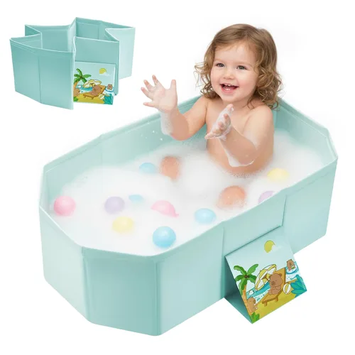 Vista 7 de Bañera de bebé para recién nacidos a niños pequeños, bañera plegable para bebés con base antideslizante y tapón de drenaje, bañera portátil