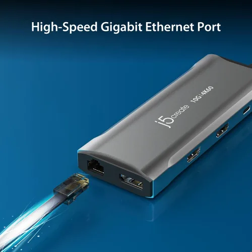 Vista 7 de j5create Concentrador de pantalla triple USB C 4K - 4K HDMI x2, 4K DP, 2 USB-A y USB-C 10Gbps, PD 100W, Ethernet, lector de tarjetas SD 4.0