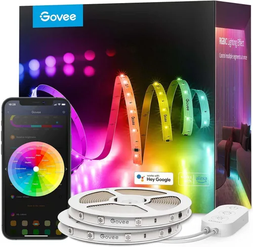 Vista 9 de Govee RGBIC - Tira de luz LED Alexa de 16.4 pies, luces LED inteligentes WiFi que funcionan con Alexa y Google Assistant, bricolaje segmentado