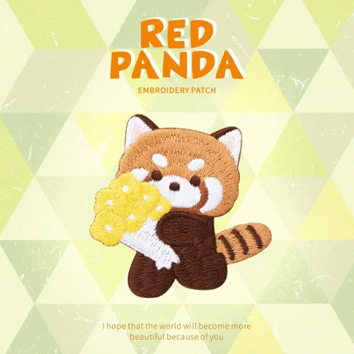 Vista 3 de Parche bordado de panda rojo de dibujos animados, autoadhesivas, parches de mapache pequeño, calcomanías de tela para coser sin costura para ropa