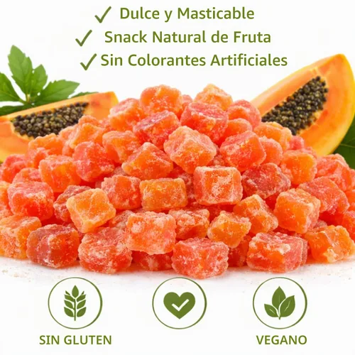 Vista 4 de Trozos de papaya seca deshidratada natural de 2 libras en bolsa, sin color añadido, Kosher, frutas secas, ideal para aperitivos, hornear, mezcla