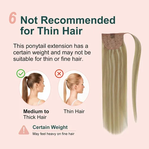 Vista 7 de Easyouth Extensión de cabello humano rubio con cola de caballo, extensiones de cabello humano rubio dorado con reflejos rubios, extensiones