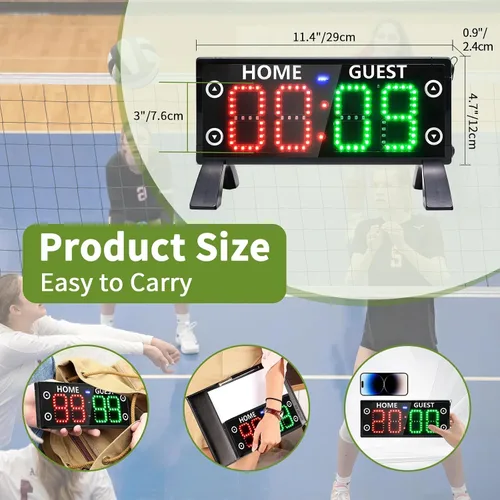 Vista 3 de YZ Marcador electrónico grande de 12 pulgadas con reloj de cuenta regresiva, marcador digital portátil con control remoto, puntuación de alto brillo