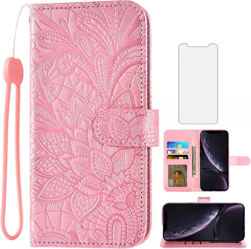 Vista 9 de Asuwish Funda de teléfono para iPhone XR 6.1 con protector de pantalla de vidrio templado y ranura para tarjetero, función atril, cartera de encaje